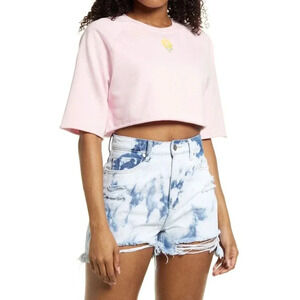 BP. Organic Cotton Crop Sweatshirt in Pink Flower Emb Nordstrom